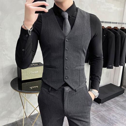 Yimuqi Herrenwelle Weste Herbst und Winteranzug Weste Slim koreanischer Bräutigam Hochzeitsbruomsman Kleidungsauftrag Schwarz Weste s
