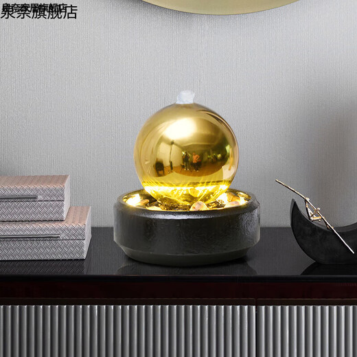 风水转运球办公桌面生财装饰品现代简约流水喷泉客厅摆件循环水幕 9906黑色黄灯39*39*118CM