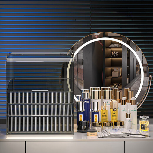 He Jiagong cosmetics storage box dust-proof capacity dressing room makeup box skin care product storage rack desktop three-piece makeup box + lipstick box + dust-proof makeup brush holder