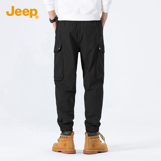 吉普（JEEP）休闲裤男简约工装风百搭青年潮流宽松束脚裤子男1105 黑色 L 