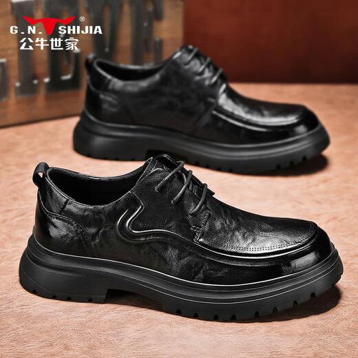 Bull family men's shoes 2025 autumn and winter new British style business casual leather shoes large toe heightening formal shoes men's wedding shoes