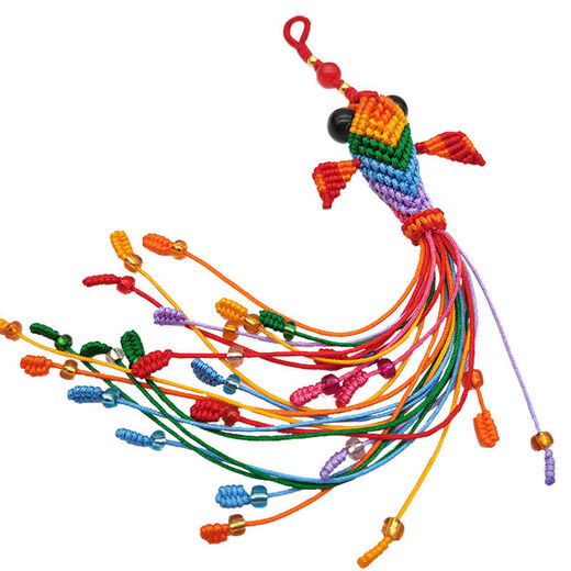 Lingchuan Chinese knot koi braided rope diy material mobile phone bag keychain pendant jewelry small goldfish handmade colorful style (material package)