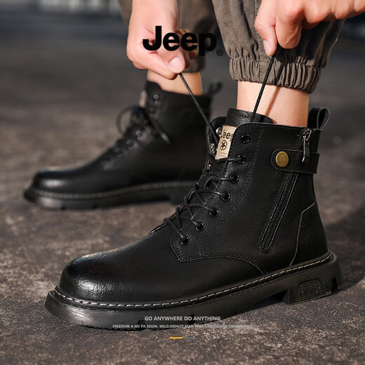 Jeep men's shoes for winter 2024 new Martin boots soft sole wear-resistant combat boots trendy casual high top boots fashion boots black 41