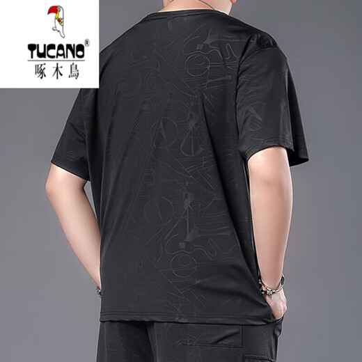 Carpintero (tucano) camiseta de seda de hielo de gran tamaño Fat hombre de manga corta para hombres nuevos tierras sueltas más grasas más grasas de ropa seca rápida más grande