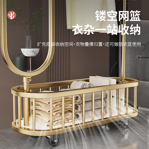 DSRAWMYT衣帽架 落地卧室多功能晾衣服带镜子移动加粗穿衣镜挂衣架一体