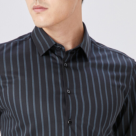YOUNGOR long-sleeved shirt men's striped DP no-iron shirt cotton stretch fabric anti-wrinkle flat easy care shopping mall same style gray blue 41