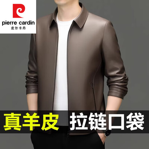 Pierre Cardin (Пьер Карден) новая осенне-зимняя кожаная куртка Haining из натуральной кожи мужская кожаная куртка с лацканами из овчины папина бархатная утолщенная кожаная куртка с лацканами коричневого тонкого фасона 8568 175/L (120-140Jin Jin соответствует 0,5 кг)