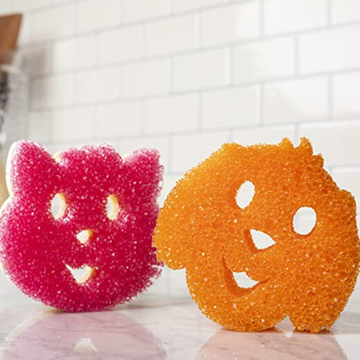 Likuai Smiley Classic Dad Magic Cleaning Wipe Kitchen Powerful Decontamination Wipe Sponge Dishwashing Wipe Imported from the United States Pink Kitten Double Sided