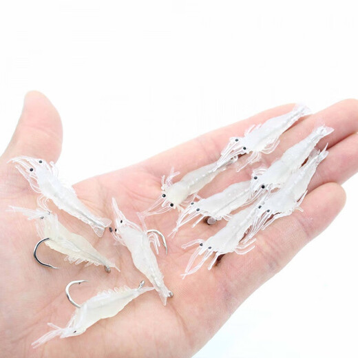Caizhou fake fishing lure Luya simulation 4cm small grass shrimp luminous hooked shrimp curled mouth bass sea fishing freshwater fake bait soft bait small grass shrimp three-color mix-12 pieces (4 pieces each)