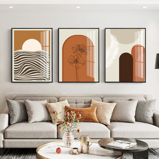 Weng Painter living room decorative painting modern minimalist sofa background wall hanging painting Nordic style orange wall mural restaurant wall painting Weng Painter 05730*40cm cloth pattern film triptych black border