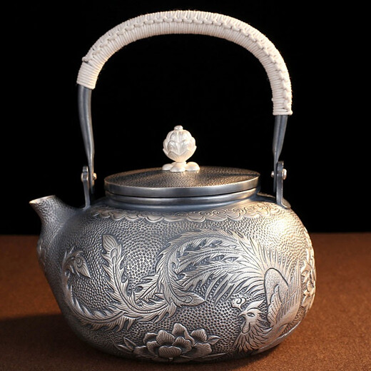 莉翠行 银壶烧水壶999足银大容量煮茶壶家用功夫茶具 凤凰 838克 1.3升 凤凰 约838克