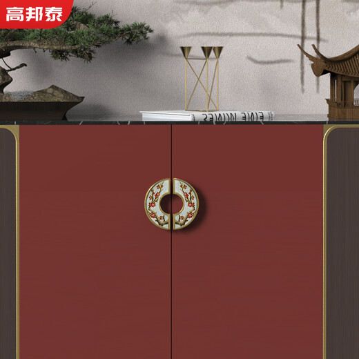高邦泰珐琅彩柜门黄铜拉手景泰蓝新中式轻奢抽屉橱柜实心把手 GBT12178牡丹 直径120孔距96mm