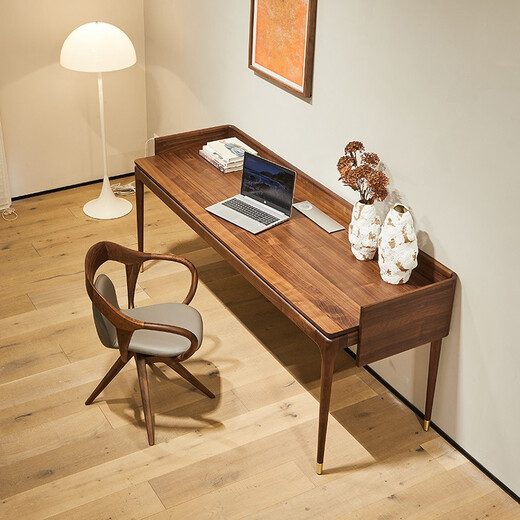 Youthful trend black walnut solid wood desk, large long desk in the living room, sofa back desk, simple double desk, single desk (with multi-function socket) 204*68*75cm