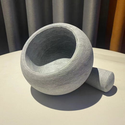 Meikejie household stone mortar, garlic mortar, medicine mortar, natural bluestone garlic masher, garlic press, garlic jar, supplementary food grinding stone, matte 03, enlarged 15*15*8.5 set