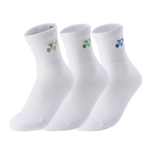 YONEX Yonex badminton uniform socks men's sweat-absorbent breathable towel bottom 145154BCR white green gold dark blue 3 pairs
