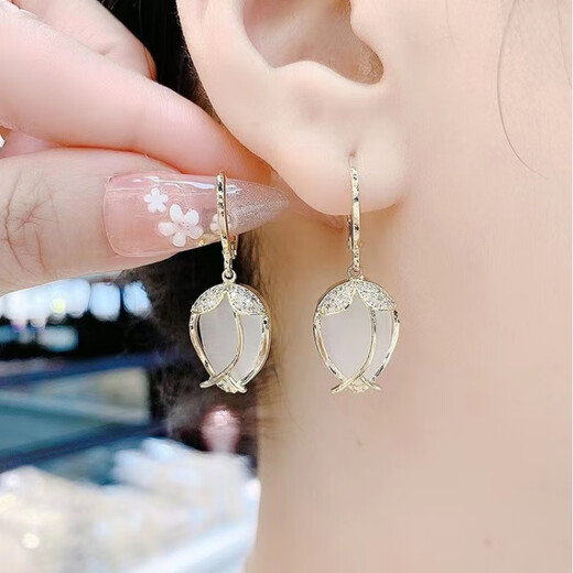 2023 new style tulip earrings, elegant opal flower earrings, light luxury, fashionable and versatile earrings, main picture