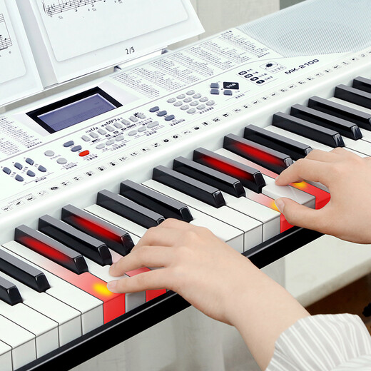 美科（MEIRKERGR）MK-2100白色智能版+琴架 智能亮灯61键钢琴键多功能电子琴连接话筒耳机U盘手机pad带琴架