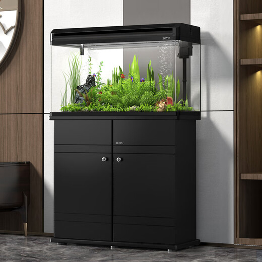 BoYU (BOYU) water-free large fish tank 80 aquarium ecological tank with oxygenation filter Goldfish stream cabinet living room and home use integrated aluminum alloy black luxury package (manufacturer direct hair) (heating rod landscape randomly) 120 long 30 wide 58 high cylinder (ausage filtration) [view cabinet needs to be purchased separately]
