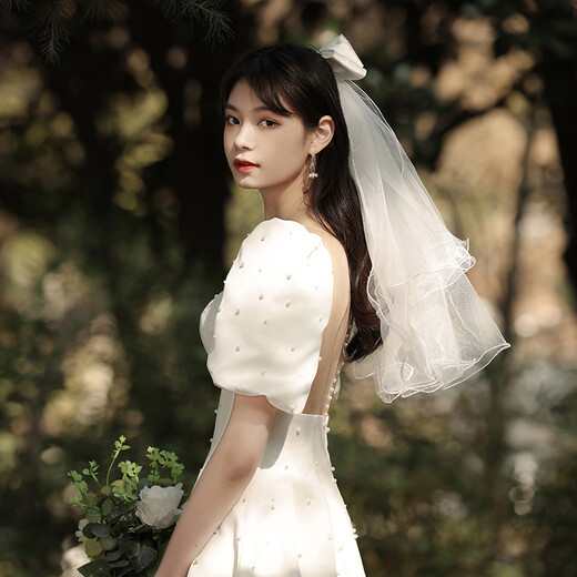 缔晶头纱新娘主婚纱头饰求婚仪式感拍照道具结婚领证登记蝴蝶结次日达