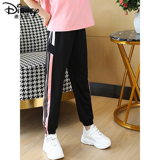
Disney girls' pants for summer thin ice silk quick-drying style, wear loose big children's mosquito-repellent pants for summer sports pants 2197 black + 723 pink [ice silk quick-drying pants + T 120cm