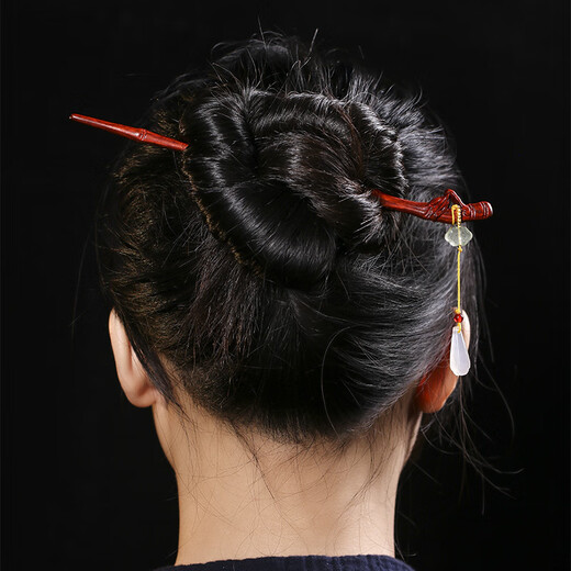 Meng Junchen small leaf red sandalwood hairpin mahogany national fashion ancient style creative magnolia flower plate Chinese hairpin birthday Valentine's Day gift Moon Pearl