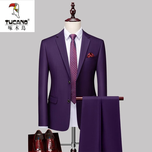 Woodpecker (TUCANO) men's suit business formal wear 2024 spring and autumn new solid color casual high-end suit dress for men 882 navy suit + vest + trousers 175/XL
