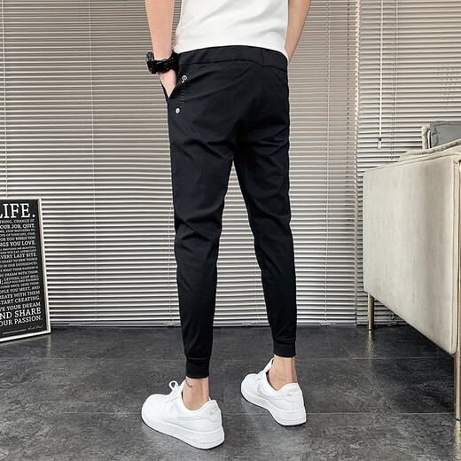 Feidi Sen Hosen für Männer Sommer dünne schlanke Passform und schlanke kleine Füße und Füße Casual Hosen für Jungen koreanische Stile Trendy Herrenhosen für Männer schwarz (kurzer Sommerstil) 31 (120-130jin [Jin gleich 0,5 kg])