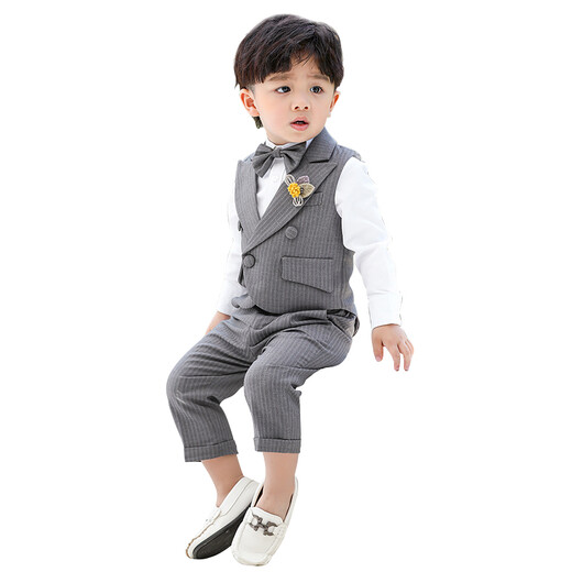 Robon de robe de fleur de fleur Romon Suit de style britannique Bébé garçon de petit garçon petit costume de petit costume pour enfants beau gilet de performance gilet + chemise + nœud papillon + pantalon 80