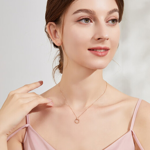 3DG Jewelery 18K Rose Gold Necklace Women's Wheat Ear Ring Diamond Color Gold Set Chain Gold Weight 1.5 Grams Diamonds Total 3 Points Chain Length 46cm