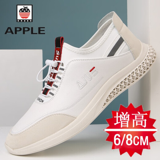 APPLE/Apple invisible inner height increasing shoes for men 8CM6 cm autumn and winter breathable leather hollow white shoes business casual fashion sneakers date board shoes white leather 8CM39 standard sports shoe size