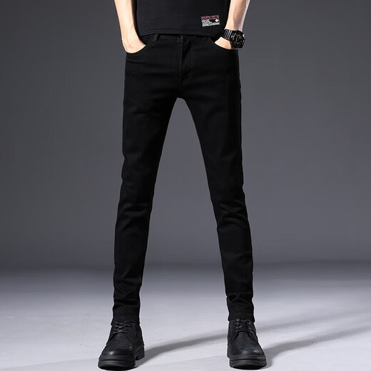 Jeans Jeans Jeans Slim Feet Slim Pants Spring and Autumn Nuevo estilo coreano de moda elástica versátiles largos versátiles 902 Black Size 30