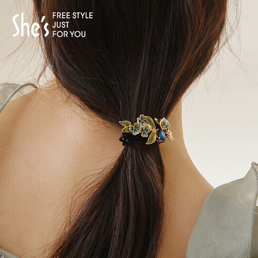 She s Qianzi Van Gogh iris handmade oil-dropped headband gradient flower double-strand rubber band headband birthday gift for girlfriend