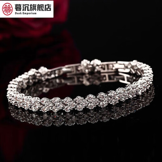 Mu Chen S925 solid silver plated 18K gold bracelet, beautiful full diamond moissanite diamond light luxury design bracelet D-E/extreme white 16cm