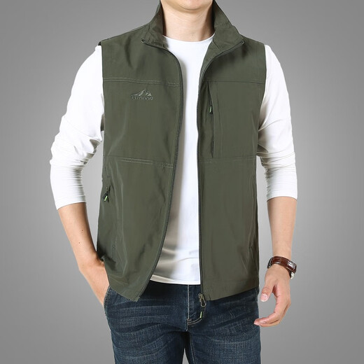 JP多口袋马甲男士休闲立领背心马夹速干9908 军绿色 M(适合110斤-125斤)
