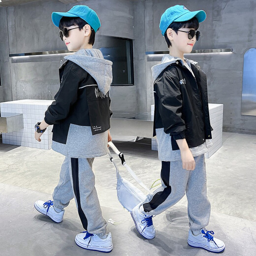 Mipaika cute children's clothing boys suit spring and autumn 2022 new Korean style children's suit big children's cardigan jacket jacket pants two-piece set handsome boy 3-15 years old blue 140 size recommended height about 1.3 meters