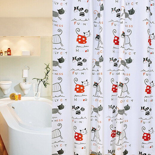 DIYIN bathroom thickened shower curtain fabric moldproof and waterproof shower curtain without punching bathroom partition curtain door curtain window curtain Cat 120*180cm