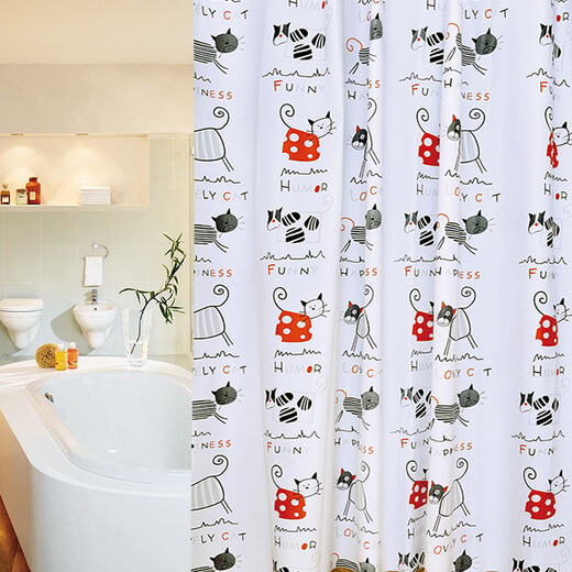 Diyin DIY thickened bathroom shower curtain fabric, mildew-proof and waterproof shower curtain without punching, bathroom partition curtain, door curtain, window hanging curtain cat 120*180cm