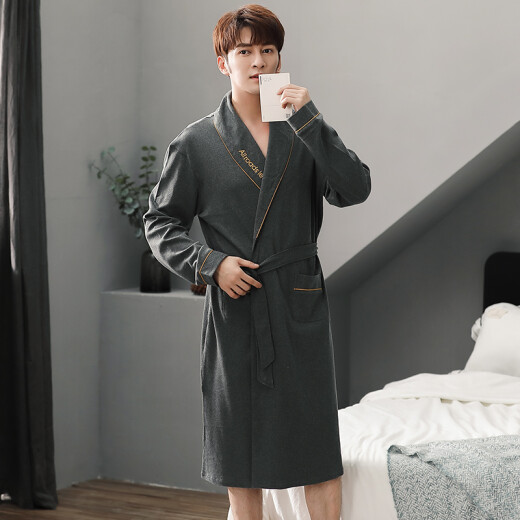 Fatty Boys tragen Frühlings- und Herbst und extra großer Nachthemd für Herren Pure Cotton Long Sleeves 240 Jin [Jin entspricht 0,5 kg] Fett Jungen Baumwollbademantel Pyjamas 16823 m Größe 80-100 Jin [Jin gleich 0,5 kg]
