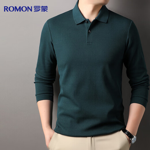 Romon 100% cotton long-sleeved T-shirt men's POLO lapel top cotton bottoming shirt business casual inner wear for men