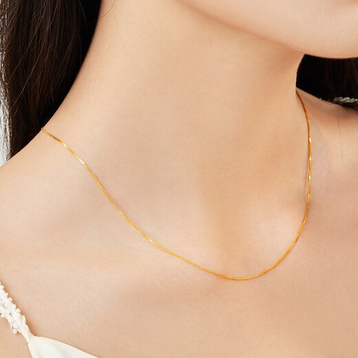 Laomiao 18K gold necklace, Chopard chain, thin clavicle chain, versatile ladies model, gold au750 plain chain, extended and can be pendant, free gold foil + exquisite gift box (18K gold Chopard chain, about 1g)
