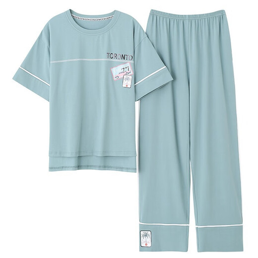 伴心乐（Banxinle）纯棉睡衣女夏季短袖长裤薄款可外穿半袖女生居家服夏天休闲女套装 7374-1# 女XXL/175