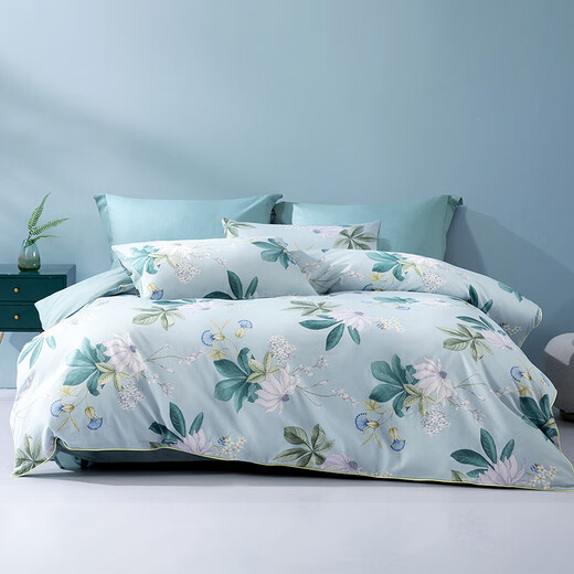 Mercury Home Textiles Pure Cotton Bed Four-piece Set of Cotton Printed Antibacterial Single and Double Quilt Covers, Blossoms and Clear Language, Suitable for 1.5/1.8m beds丨With 200*230 quilt core