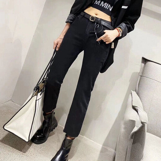 Ran Yilan Europe Station 202 Herbst und Winter Neue Fett -M -Jeans für Frauen, schlankende Zigarettenhosen, Zigarettenhosen, geschnittene Hosen, 693 hintere Knopfhosen, hohe elastische Feder- und Herbststil 8xl S 8095jin [Jin gleich 0,5 kg]