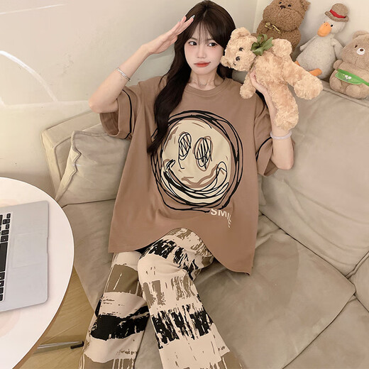 Junjunsui Dimei Pajamas para mujeres Pantalones puros de algodón puro Pantalones de manga corta Spring y otoño Gran tamaño 200 Jin [Jin equivale a 0.5 kg] Summer Student Student Clothing Conjunto de ropa a corta duración de longitud 671 Dingdang Cat 2xl grande (150-170 Jin [Jin es igual a 0.5 kg])