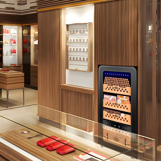 CIGARLOONG 48HC cigar cabinet with constant temperature and humidity, Spanish cedar shelf, naked alcoholized activated carbon, ammonia removal, curved small household silent inverter compressor cigar humidor, 48HC black cedar shelf + curved + constant temperature and humidity cigar cabinet