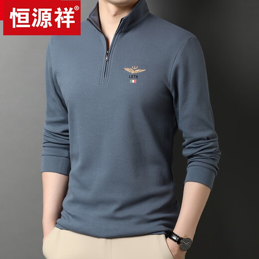 Hengyuanxiang Halbzipper-Stand-up-Halsband Langarmed T-Shirt für Herren Frühling und Herbst reines Baumwoll-Sweatshirt Casual Base-Hemd dünne 6625 Schwarz + Velvet + Dick 170