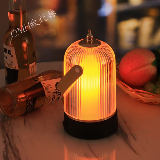 OUMAIHE bar table lamp rechargeable LED bar table lamp table lamp night light creative restaurant clear bar table lamp bar atmosphere light hand + three-color light + charger (button switch) dimmer switch