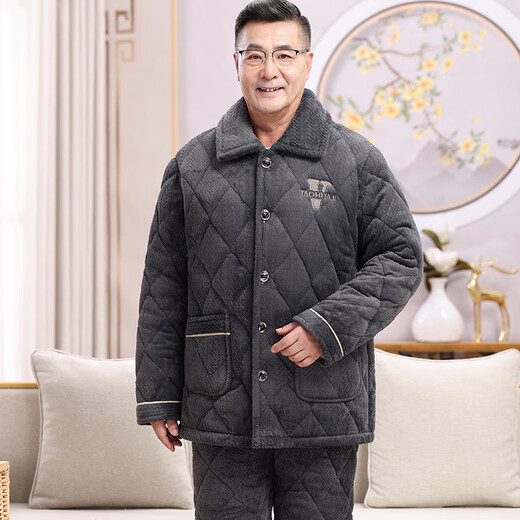 Suiyue pajamas men's winter thickened velvet dad's three-layer cotton jacket coral velvet warm home clothing set for middle-aged and elderly people N9930 blue M milk velvet upgraded thickened 2XL code (140-165 Jin [Jin equals 0.5 kg])