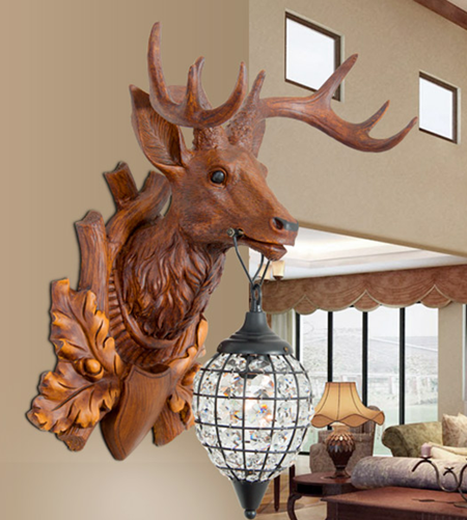 Shusheng European wall lamp indoor foyer Nordic retro industrial style deer antler lamp personalized creative living room aisle American antique deer head decoration B1185-primary color
