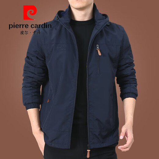Pier Cardin 2025 New Windbreaker Holded más chaqueta de terciopelo chaqueta de hombres de mediana edad para hombres Otoño e invierno Capel-Capualy Men's Clothing 9888 [Azul oscuro] Sombrero extraíble L